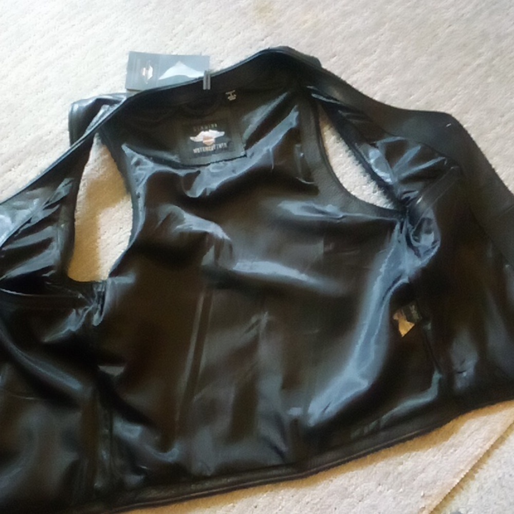 Harley black leather vest new men's small ladies medium chest best 38" - Picture 10 of 10